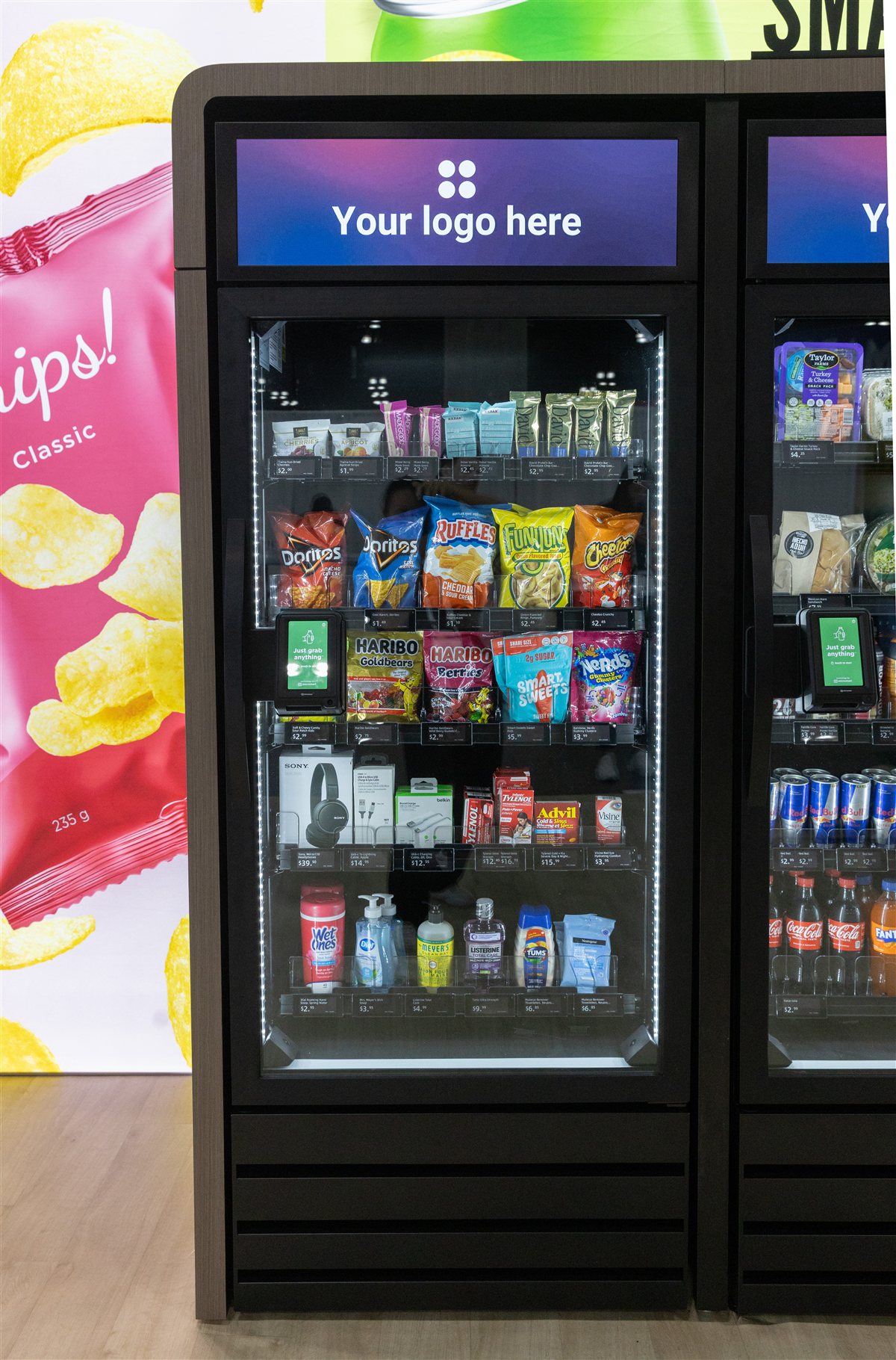 Micromart Pantry stocked with snacks, headphones, chargers, personal care, and wellness essentials