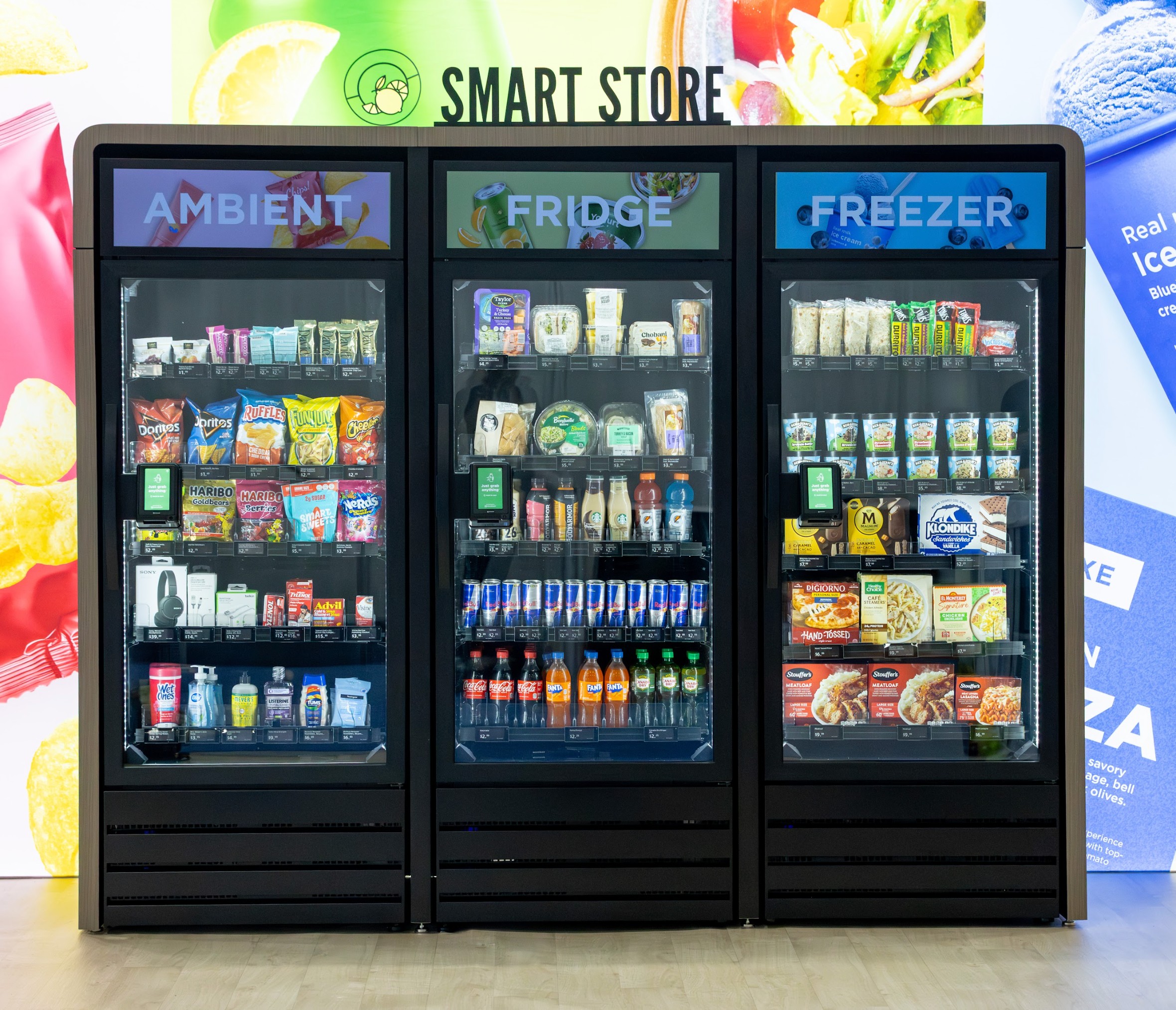 Micromart Pantry, Fridge, and Freezer Smart Stores displayed together